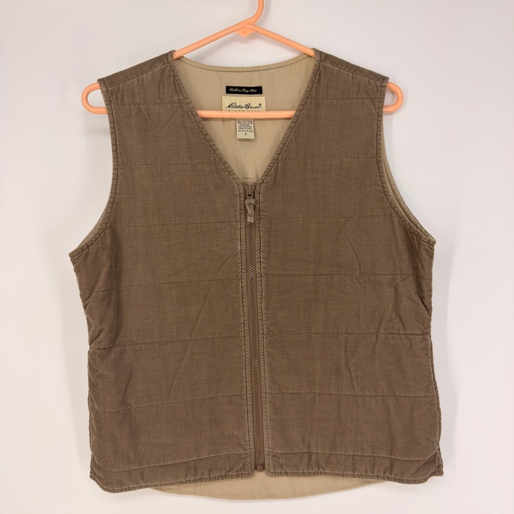 Eddie Bauer Vest Women Small Brown Corduroy Collins Bay Quilted Gorpcore Utility